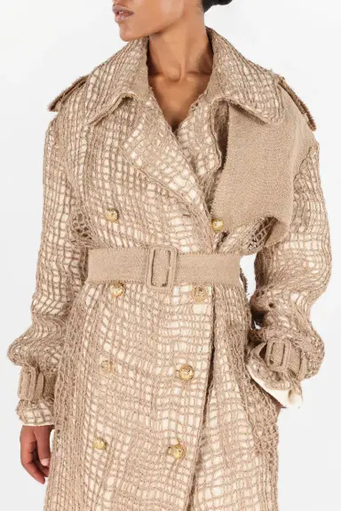 Roberto Cavalli Grid Trench Coat with belt | Thumbnail 5 Roberto Cavalli Grid Trench Coat with belt | Thumbnail 5