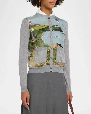 Thom Browne Nantucket Scenic Silk & Cashmere Knit Crewneck Cardigan | Thumbnail 4 Thom Browne Nantucket Scenic Silk & Cashmere Knit Crewneck Cardigan | Thumbnail 4