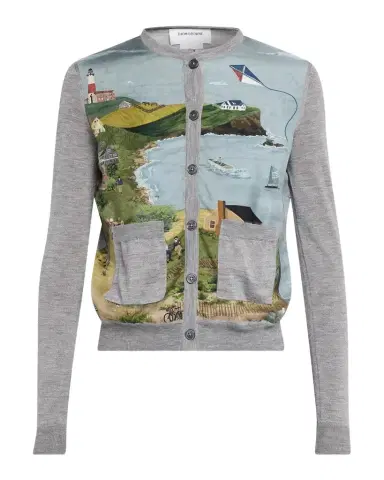 Thom Browne Nantucket Scenic Silk & Cashmere Knit Crewneck Cardigan | Thumbnail 1 Thom Browne Nantucket Scenic Silk & Cashmere Knit Crewneck Cardigan | Thumbnail 1