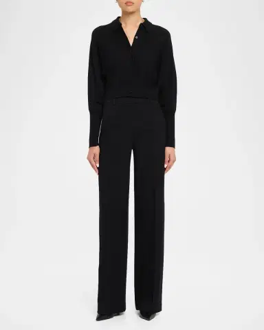 Lela Rose Cropped Dolman-Sleeve Collared Cardigan | Thumbnail 2 Lela Rose Cropped Dolman-Sleeve Collared Cardigan | Thumbnail 2