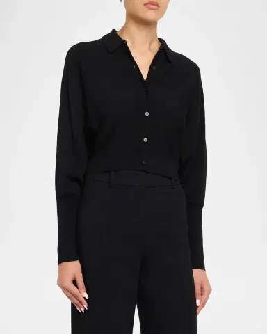 Lela Rose Cropped Dolman-Sleeve Collared Cardigan | Thumbnail 4 Lela Rose Cropped Dolman-Sleeve Collared Cardigan | Thumbnail 4