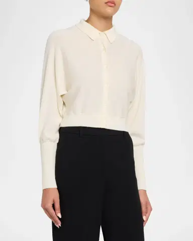 Lela Rose Cropped Dolman-Sleeve Collared Cardigan | Thumbnail 4 Lela Rose Cropped Dolman-Sleeve Collared Cardigan | Thumbnail 4