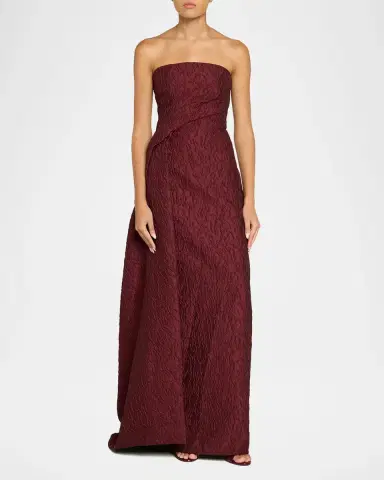MONIQUE LHUILLIER Strapless Textured Jacquard Draped Train Column Gown | Thumbnail 2 MONIQUE LHUILLIER Strapless Textured Jacquard Draped Train Column Gown | Thumbnail 2
