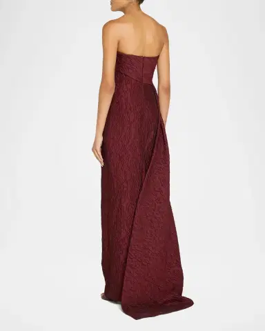 MONIQUE LHUILLIER Strapless Textured Jacquard Draped Train Column Gown | Thumbnail 3 MONIQUE LHUILLIER Strapless Textured Jacquard Draped Train Column Gown | Thumbnail 3