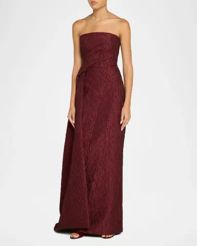 MONIQUE LHUILLIER Strapless Textured Jacquard Draped Train Column Gown | Thumbnail 4 MONIQUE LHUILLIER Strapless Textured Jacquard Draped Train Column Gown | Thumbnail 4