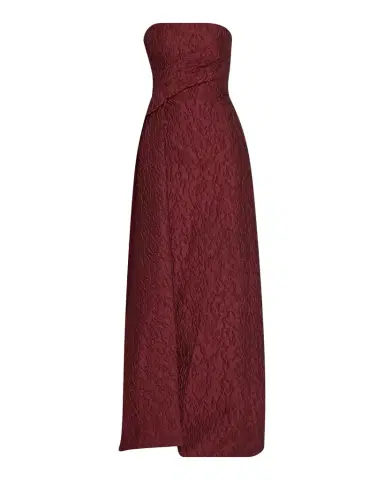 MONIQUE LHUILLIER Strapless Textured Jacquard Draped Train Column Gown | Thumbnail 1 MONIQUE LHUILLIER Strapless Textured Jacquard Draped Train Column Gown | Thumbnail 1