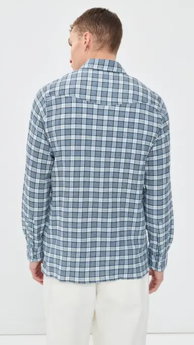 OFFICINE GÉNÉRALE Arsene Waffled Button Down Shirt White/Blue/Navy | Thumbnail 3 OFFICINE GÉNÉRALE Arsene Waffled Button Down Shirt White/Blue/Navy | Thumbnail 3