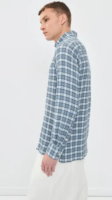 OFFICINE GÉNÉRALE Arsene Waffled Button Down Shirt White/Blue/Navy | Thumbnail 4 OFFICINE GÉNÉRALE Arsene Waffled Button Down Shirt White/Blue/Navy | Thumbnail 4