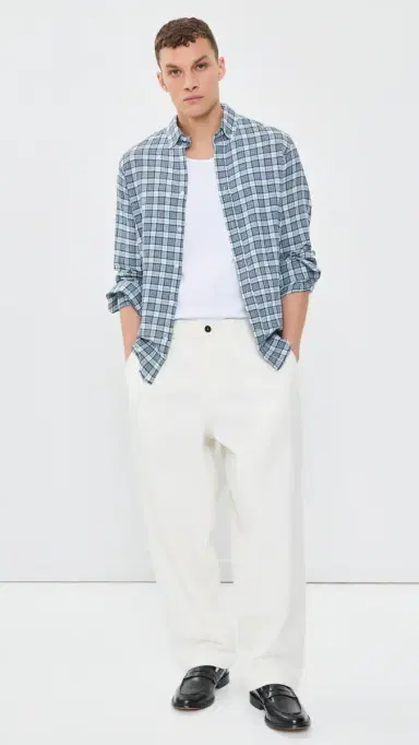 OFFICINE GÉNÉRALE Arsene Waffled Button Down Shirt White/Blue/Navy | Thumbnail 5 OFFICINE GÉNÉRALE Arsene Waffled Button Down Shirt White/Blue/Navy | Thumbnail 5