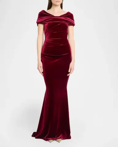 Talbot Runhof Kate Draped Velvet Mermaid Gown | Thumbnail 2 Talbot Runhof Kate Draped Velvet Mermaid Gown | Thumbnail 2
