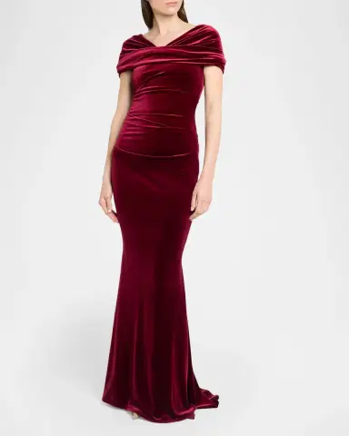 Talbot Runhof Kate Draped Velvet Mermaid Gown | Thumbnail 4 Talbot Runhof Kate Draped Velvet Mermaid Gown | Thumbnail 4