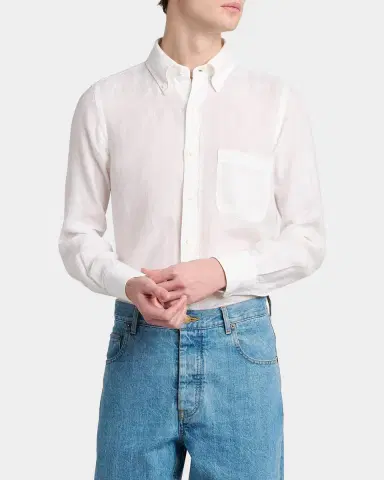 Thom Browne Men's Linen Garment Dyed Button-Down Shirt | Thumbnail 4 Thom Browne Men's Linen Garment Dyed Button-Down Shirt | Thumbnail 4