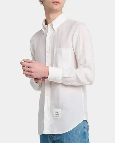 Thom Browne Men's Linen Garment Dyed Button-Down Shirt | Thumbnail 5 Thom Browne Men's Linen Garment Dyed Button-Down Shirt | Thumbnail 5