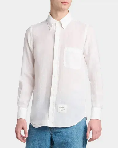 Thom Browne Men's Linen Garment Dyed Button-Down Shirt | Thumbnail 6 Thom Browne Men's Linen Garment Dyed Button-Down Shirt | Thumbnail 6