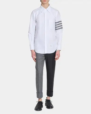 Thom Browne Men's Unraveling Cable -Bar Straight-Fit Oxford Shirt | Thumbnail 2 Thom Browne Men's Unraveling Cable -Bar Straight-Fit Oxford Shirt | Thumbnail 2