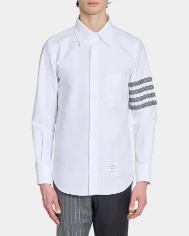 Thom Browne Men's Unraveling Cable -Bar Straight-Fit Oxford Shirt | Thumbnail 4 Thom Browne Men's Unraveling Cable -Bar Straight-Fit Oxford Shirt | Thumbnail 4