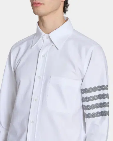 Thom Browne Men's Unraveling Cable -Bar Straight-Fit Oxford Shirt | Thumbnail 5 Thom Browne Men's Unraveling Cable -Bar Straight-Fit Oxford Shirt | Thumbnail 5