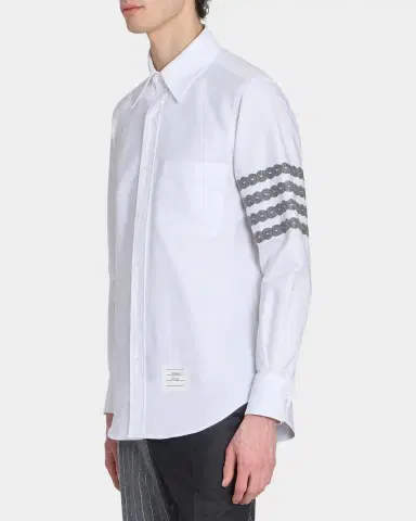 Thom Browne Men's Unraveling Cable -Bar Straight-Fit Oxford Shirt | Thumbnail 6 Thom Browne Men's Unraveling Cable -Bar Straight-Fit Oxford Shirt | Thumbnail 6