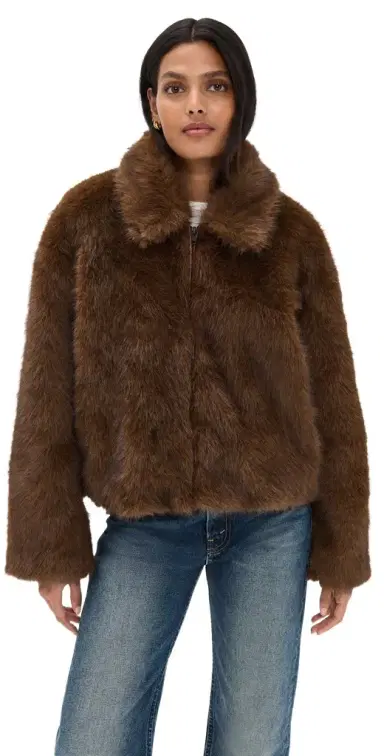 Bardot Sylvie Zip Faux Fur Jacket Chocolate | Thumbnail 1 Bardot Sylvie Zip Faux Fur Jacket Chocolate | Thumbnail 1