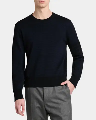 Thom Browne Men's Ottoman Stitch 4-Bar Stripe Wool-Linen-Cotton Crewneck Sweater | Thumbnail 4 Thom Browne Men's Ottoman Stitch 4-Bar Stripe Wool-Linen-Cotton Crewneck Sweater | Thumbnail 4