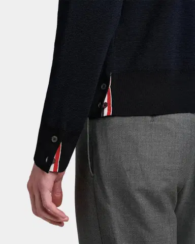 Thom Browne Men's Ottoman Stitch 4-Bar Stripe Wool-Linen-Cotton Crewneck Sweater | Thumbnail 5 Thom Browne Men's Ottoman Stitch 4-Bar Stripe Wool-Linen-Cotton Crewneck Sweater | Thumbnail 5