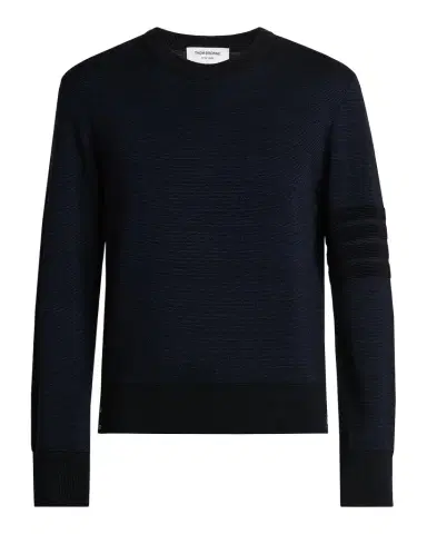 Thom Browne Men's Ottoman Stitch 4-Bar Stripe Wool-Linen-Cotton Crewneck Sweater | Thumbnail 1 Thom Browne Men's Ottoman Stitch 4-Bar Stripe Wool-Linen-Cotton Crewneck Sweater | Thumbnail 1
