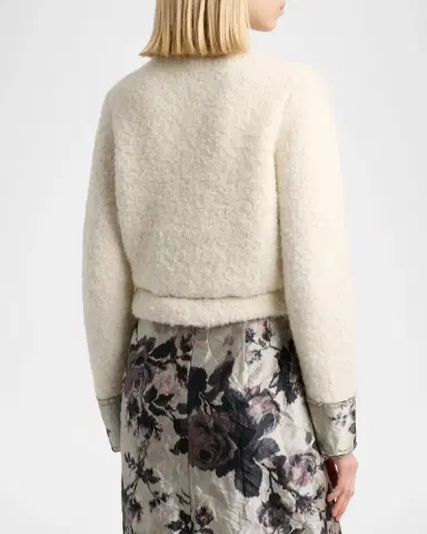 Erdem Metallic Floral Jacquard & Alpaca Boucle Crop Cardigan | Thumbnail 3 Erdem Metallic Floral Jacquard & Alpaca Boucle Crop Cardigan | Thumbnail 3