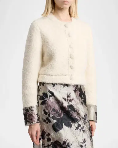 Erdem Metallic Floral Jacquard & Alpaca Boucle Crop Cardigan | Thumbnail 4 Erdem Metallic Floral Jacquard & Alpaca Boucle Crop Cardigan | Thumbnail 4
