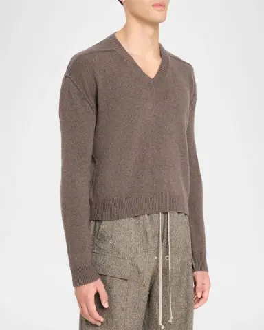 Rick Owens Men's Cashmere and Wool V-Neck Sweater | Thumbnail 4 Rick Owens Men's Cashmere and Wool V-Neck Sweater | Thumbnail 4