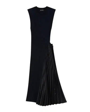 Emporio Armani Pleated-Inset Rib Knit Midi Dress | Thumbnail 1 Emporio Armani Pleated-Inset Rib Knit Midi Dress | Thumbnail 1