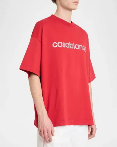 Casablanca Men's Reflective Logo Oversized-Fit Crewneck T-Shirt | Thumbnail 4 Casablanca Men's Reflective Logo Oversized-Fit Crewneck T-Shirt | Thumbnail 4