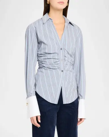 Veronica Beard Devra Striped Button-Front Shirt | Thumbnail 4 Veronica Beard Devra Striped Button-Front Shirt | Thumbnail 4