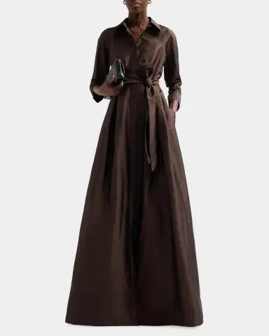 Rickie Freeman for Teri Jon 3/4-Sleeve Taffeta Shirtdress Gown | Thumbnail 2 Rickie Freeman for Teri Jon 3/4-Sleeve Taffeta Shirtdress Gown | Thumbnail 2