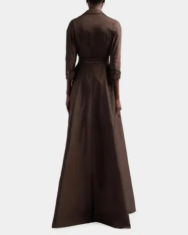 Rickie Freeman for Teri Jon 3/4-Sleeve Taffeta Shirtdress Gown | Thumbnail 3 Rickie Freeman for Teri Jon 3/4-Sleeve Taffeta Shirtdress Gown | Thumbnail 3