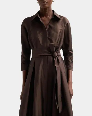 Rickie Freeman for Teri Jon 3/4-Sleeve Taffeta Shirtdress Gown | Thumbnail 4 Rickie Freeman for Teri Jon 3/4-Sleeve Taffeta Shirtdress Gown | Thumbnail 4