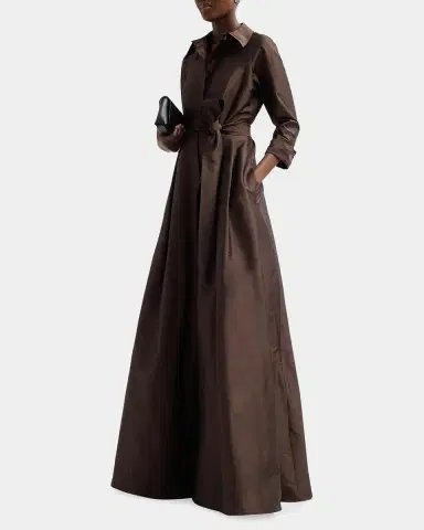 Rickie Freeman for Teri Jon 3/4-Sleeve Taffeta Shirtdress Gown | Thumbnail 5 Rickie Freeman for Teri Jon 3/4-Sleeve Taffeta Shirtdress Gown | Thumbnail 5