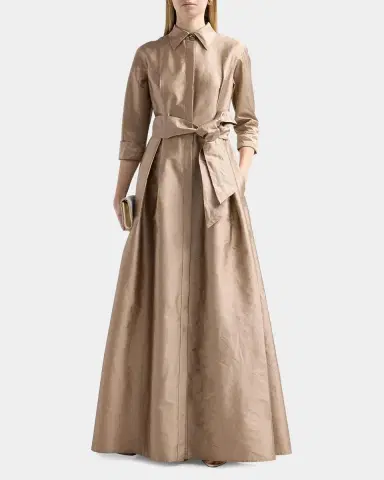 Rickie Freeman for Teri Jon 3/4-Sleeve Taffeta Shirtdress Gown | Thumbnail 2 Rickie Freeman for Teri Jon 3/4-Sleeve Taffeta Shirtdress Gown | Thumbnail 2