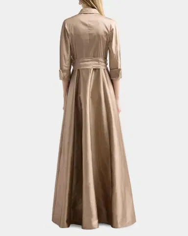 Rickie Freeman for Teri Jon 3/4-Sleeve Taffeta Shirtdress Gown | Thumbnail 3 Rickie Freeman for Teri Jon 3/4-Sleeve Taffeta Shirtdress Gown | Thumbnail 3