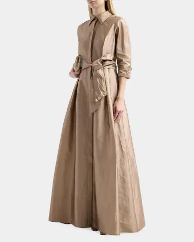 Rickie Freeman for Teri Jon 3/4-Sleeve Taffeta Shirtdress Gown | Thumbnail 5 Rickie Freeman for Teri Jon 3/4-Sleeve Taffeta Shirtdress Gown | Thumbnail 5