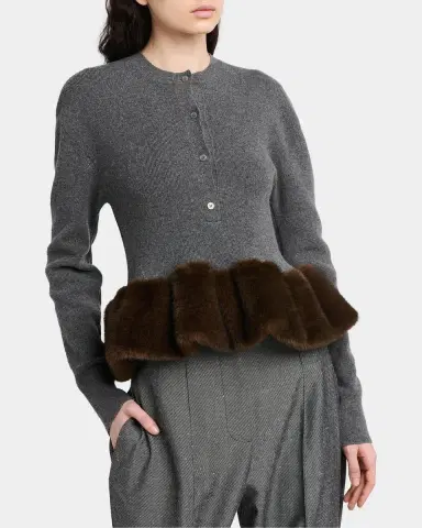 Stella McCartney Faux Fur Trim Wool Crewneck Sweater | Thumbnail 3 Stella McCartney Faux Fur Trim Wool Crewneck Sweater | Thumbnail 3