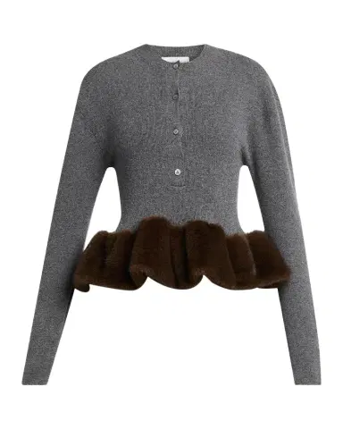 Stella McCartney Faux Fur Trim Wool Crewneck Sweater | Thumbnail 1 Stella McCartney Faux Fur Trim Wool Crewneck Sweater | Thumbnail 1
