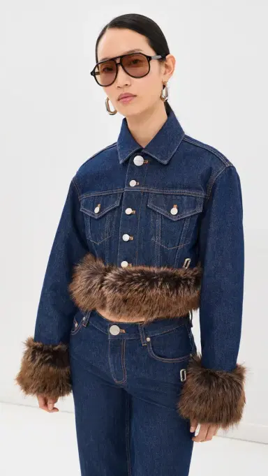 Marc Jacobs Faux Fur hrunken Denim Trucker Jacket Dark lub Indigo | Thumbnail 2 Marc Jacobs Faux Fur hrunken Denim Trucker Jacket Dark lub Indigo | Thumbnail 2