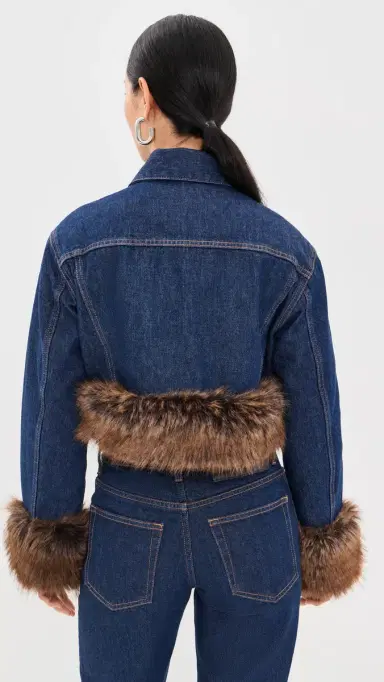 Marc Jacobs Faux Fur hrunken Denim Trucker Jacket Dark lub Indigo | Thumbnail 3 Marc Jacobs Faux Fur hrunken Denim Trucker Jacket Dark lub Indigo | Thumbnail 3
