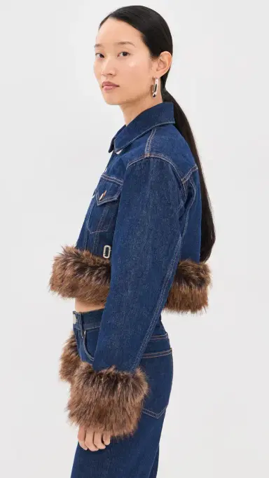 Marc Jacobs Faux Fur hrunken Denim Trucker Jacket Dark lub Indigo | Thumbnail 4 Marc Jacobs Faux Fur hrunken Denim Trucker Jacket Dark lub Indigo | Thumbnail 4