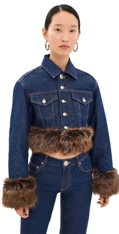 Marc Jacobs Faux Fur hrunken Denim Trucker Jacket Dark lub Indigo | Thumbnail 1 Marc Jacobs Faux Fur hrunken Denim Trucker Jacket Dark lub Indigo | Thumbnail 1