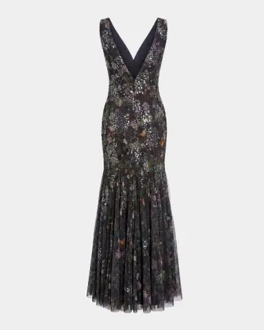Mac Duggal Sequin Floral-Print Mesh Mermaid Gown | Thumbnail 5 Mac Duggal Sequin Floral-Print Mesh Mermaid Gown | Thumbnail 5