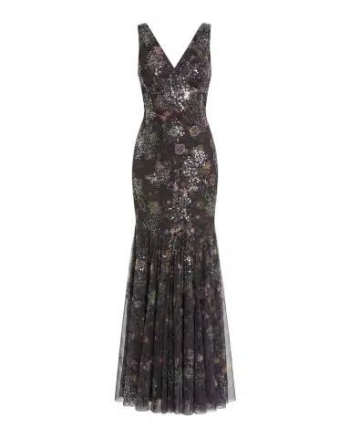 Mac Duggal Sequin Floral-Print Mesh Mermaid Gown | Thumbnail 1 Mac Duggal Sequin Floral-Print Mesh Mermaid Gown | Thumbnail 1