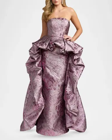 Mac Duggal Strapless Draped Brocade Bubble Gown | Thumbnail 2 Mac Duggal Strapless Draped Brocade Bubble Gown | Thumbnail 2