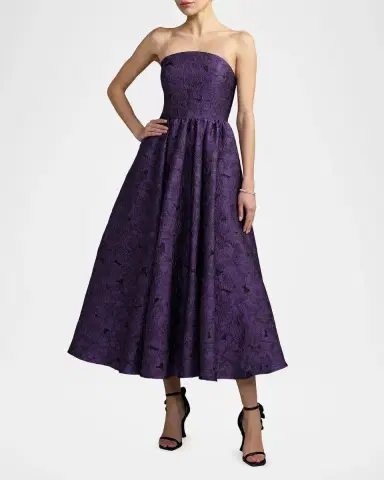 Mac Duggal Strapless Floral Brocade Midi Dress | Thumbnail 2 Mac Duggal Strapless Floral Brocade Midi Dress | Thumbnail 2