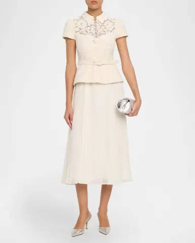 Self-Portrait Lace Boucle Midi Dress | Thumbnail 2 Self-Portrait Lace Boucle Midi Dress | Thumbnail 2